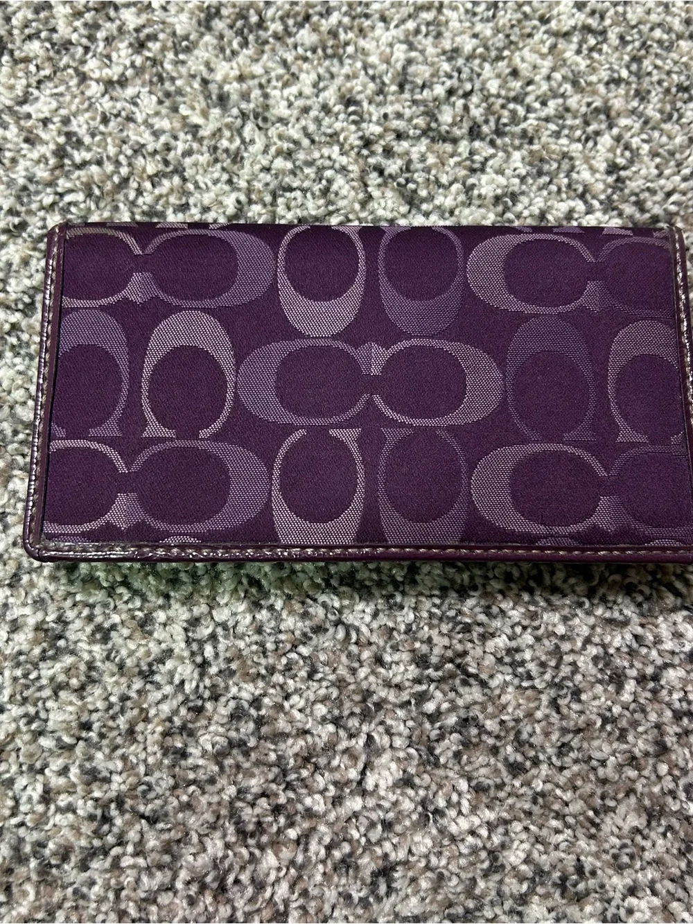 Coach signature monogram canvas & purple leather checkbook Wallet Y2K